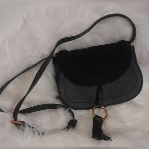 NWOT Street Levell crossbody bag, black with tassels, adjustable, gold hardware